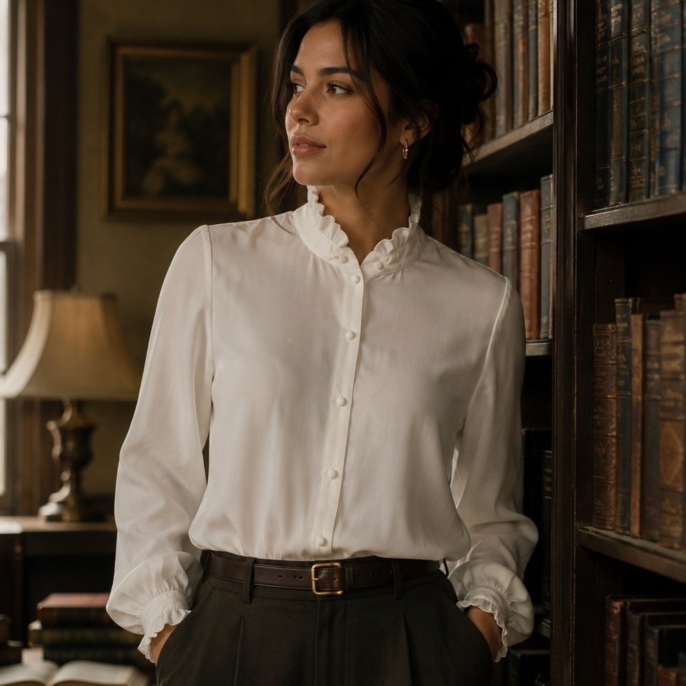 Marlis Blouse Ruffle Neck Vintage Victorian Romantic Coquette Academia Women S